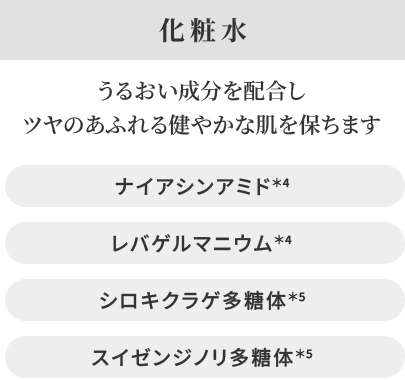 化粧水　うるおい成分を配合しツヤのあふれる健やかな肌を保ちます